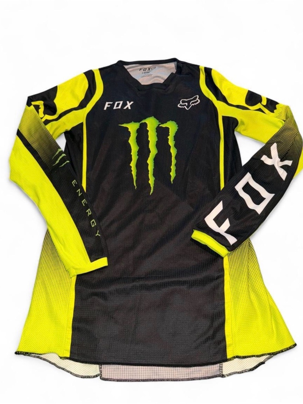 Fox Black and Neon Yellow Long Sleeve Motocross Jersey